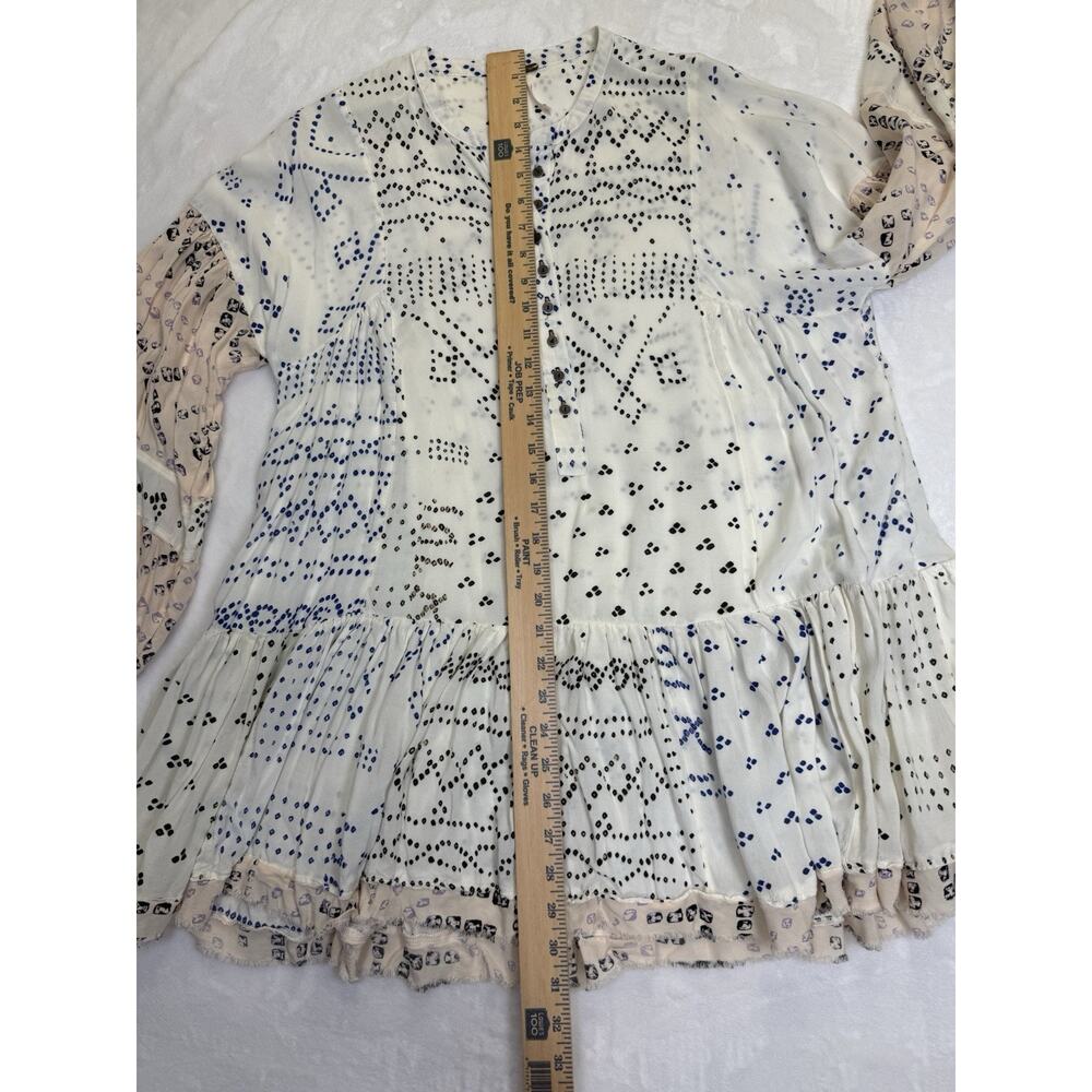 Free People Shibori Tunic Dress Women’s Sz S Long Sleeve Button Front Raw Hem - Picture 11 of 12